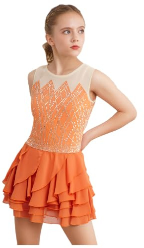 TTAO Kinder Mädchen Ärmellos Eiskunstlauf Kleid Ballettkleid Turnanzug Ballettröckchen Kleid Trikotanzug Training Rollkunstlauf Kürkleid