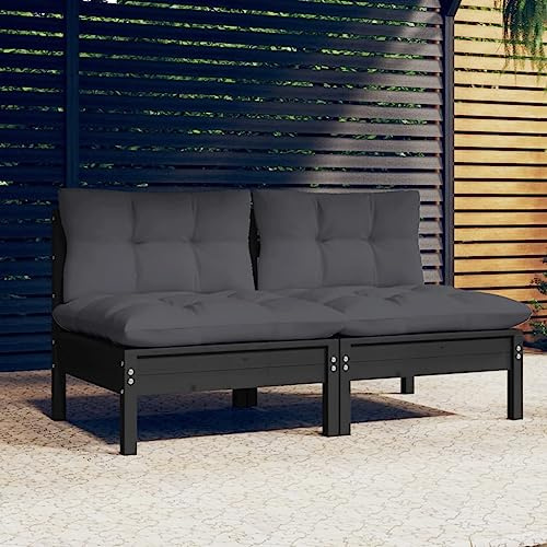 QUAHEAS 2-Sitzer-Gartensofa mit Anthrazit Kissen, Massivholz Kiefer, Robustes Terrassensofa für Entspannung im Freien, Modulares Design