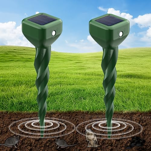Holilo Anti Taupe Solaire, Lot de 2 Répulsif Taupe Vibration et Ultrasons, Efficace Contre Les Taupes, Les Campagnols, Les Souris, Les Serpent, Ainsi Que Les Rongeurs de Jardin-Vert