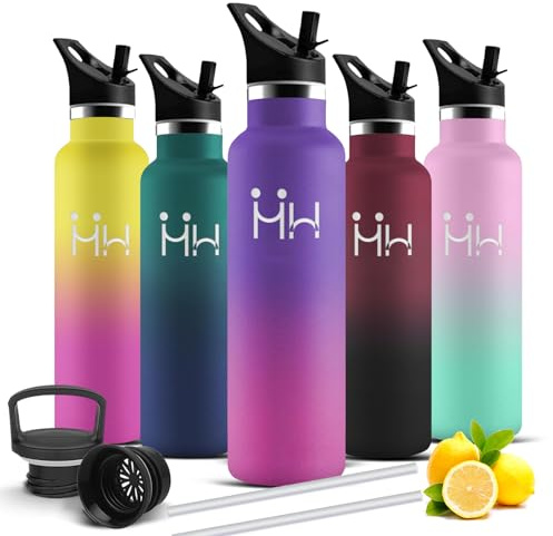 Trinkflasche Edelstahl, Trinkflasche 1l, BPA-Frei, Wasserflasche mit Strohhalm, Doppelwandige Vakuumisolierte, Wasserflasche mit Filter, Thermosflasche Auslaufsicher, für Wandern, Fitness, Klettern