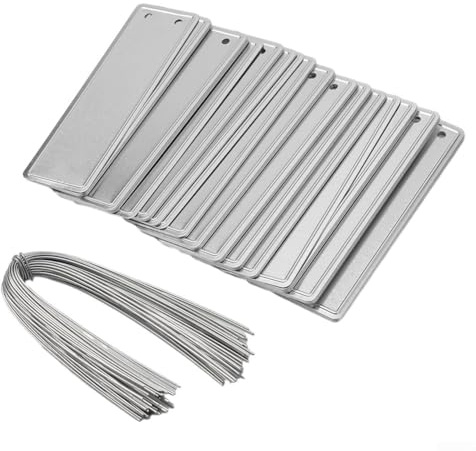 Belnotelt Aluminium-Pflanzenetiketten, doppelseitig, Metall, Baum-ID-Tags mit Eisendraht, für Garten, Kinderzimmer, DIY, Markierung, wetterfest, Silber, 50 Stück
