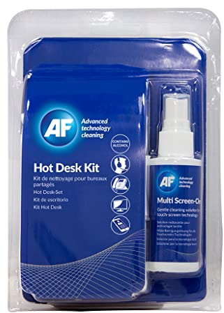 AF Hot Desk Cleaning Kit -50ml Screen Cleaner, 12 Phone Wipes & Cloth