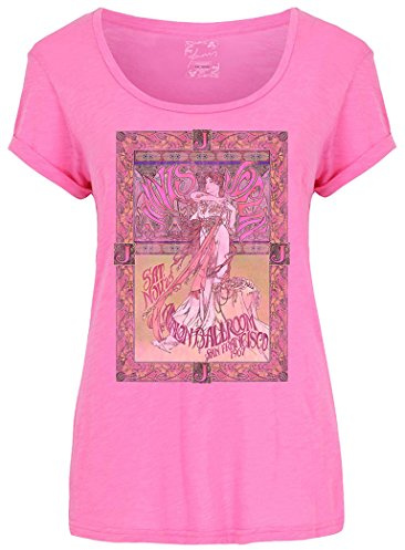 Rockoff Trade Women's Janis Joplin Avalon Ballroom 67 Scoop Neck T - Shirt, Pink (Pink Pink), 12 (Manufacturer Size: Large)