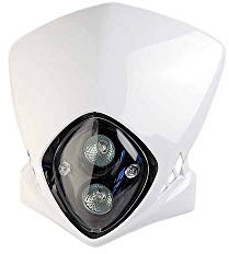 TUN'R TETE DE FOURCHE MOTO/CYCLO RACING BLANC (DOUBLE OPTIQUE HALOGENE 2X20W)