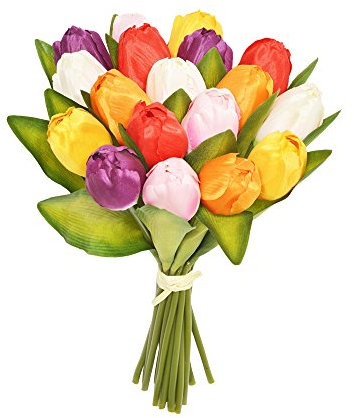 FloristryWarehouse Künstlicher Tulpenstrauß aus Seide, gemischte Farben, 18 Stiele, 30cm