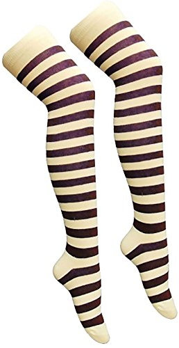 Crazy Chick New Ladies Girls Stripe Stripy Striped Over The Knee Thigh High Long Socks Assorted Colours UK Size 4-6 (Purple White)
