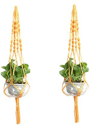 LANGUGU Set of 2 Macrame Plant Hanger Nylon Rope Wall Hanging Planter Basket for Indoor Outdoor Flower Pot Plant Holder Wall Art Vintage-Inspired Home Decor, with Metal Ring 4 Legs 39 inch (Orange)