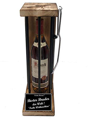 Weihnachten Geschenk für Bruder Asbach Uralt Eiserne Reserve Black Edition incl. Notsäge Text s/w Bester Bruder der Welt Frohe Weihnachten Brandy (1 x 0.70 l)