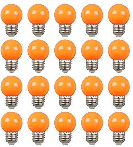 Farbige 2W E27 G45 LED Leuchtmittel, e27 Beleuchtung Glühbirnen, bunte glühbirnen für Hochzeit Halloween Weihnachten Party Bar, Wasserdichte Lichterkette für Innen und Außen Bereich, Orange 20 Stück
