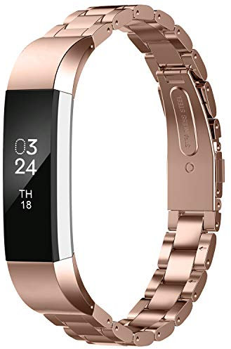 Greeninsync Kompatibel mit Fit Bit Alta HR-Bändern, Ersatzband, verstellbares Edelstahl-Armband für Fit Bit Alta HR und Fit Bit Alta Fitness-Tracker-Armbänder für Damen und Herren, Roségold