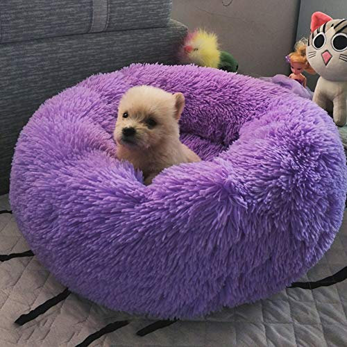 Weiches Plüsch-Hundebett mit abnehmbarem Bezug, dick gepolstertes Haustierkissen, orthopädisches Hundebett, Körbchen für kleine, mittelgroße und große Hunde, waschbar, Violett