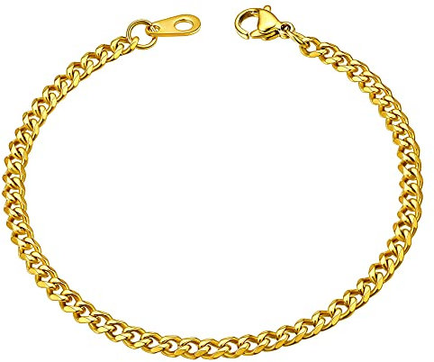 ChainsHouse gold Herren Armband 3MM breit 21cm lang Armskette mit Geschenkebox und Schmuckstück für Kinder und Jugendlichen