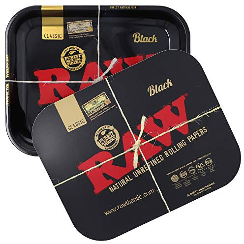 RAW Bundle – Schwarzes Rolltablett mit schwarzer magnetischer Tablett-Abdeckung, Größe – groß, perfekte Aufbewahrung für Zuhause oder unterwegs