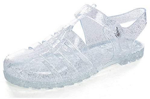Hee grand Crystal Jelly Heel Sandalen Für Frauen Sommer Strand Gelee Schuhe, Gelee Silber, 38 EU