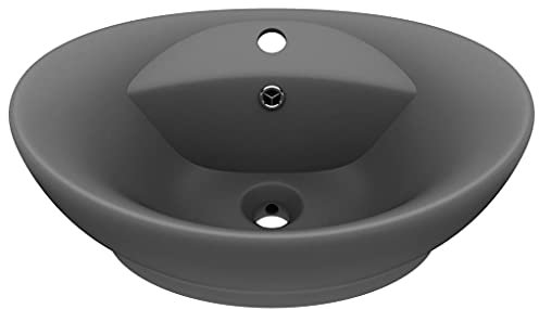 vidaXL Luxus Waschbecken mit Überlauf Waschschale Aufsatzwaschbecken Waschtisch Waschplatz Handwaschbecken Oval Matt Dunkelgrau 58,5x39cm Keramik