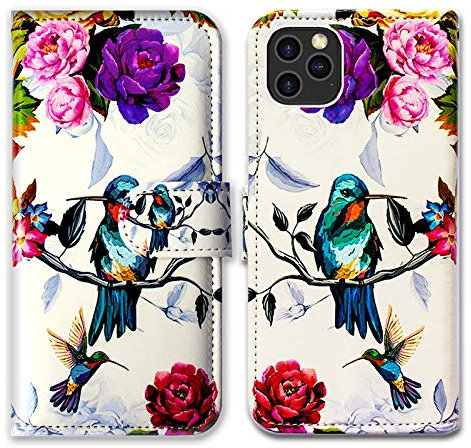 Bcov iPhone 12 Pro Max Case, Hummingbird In Flowers Leather Flip Wallet Case Cover with Card Slot Holder Kickstand For iPhone 12 Pro Max
