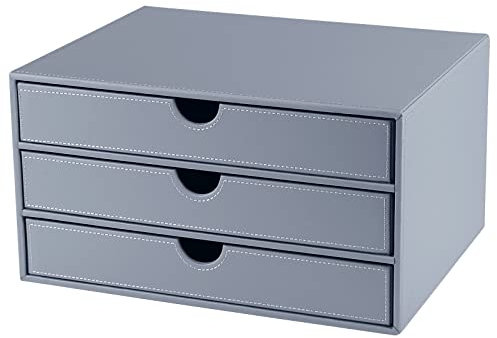 Schreibtisch-Organizer aus Leder mit 3 Schubladen/Tablett, Bürobedarf, Schreibtisch-Aktenschrank, A4-Aktenschrank/Halter, stapelbare Aufbewahrungsbox, Grau (Grau)