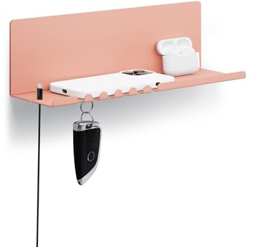 byde Helke Wandregal 30 x 9 x 9 cm 5 Haken und Kabelhalter. Hängeregal aus pulverbeschichtetem Stahlblech. Schlüsselbrett Organizer und Briefe für Eingang, Küche, Büro. Beige und Rote Farbe