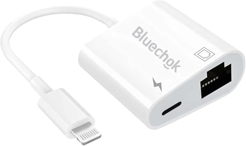 Lightning to Ethernet Adapter with Charging for iPhone/iPad [Apple MFi Certified] 2 in 1 RJ45 Ethernet High Speed iPhone LAN Network Adapter Support 100 Mbps Ethernet Network