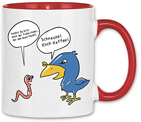 wowshirt Tasse Koch Kaffee Frühaufsteher Der Frühe Vogel Fängt den Wurm Job, Farbe:White - Red