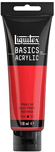 Liquitex 8870061 Basics - Pittura acrilica, Pigmenti per artisti monopigmentati, Resistente alla luce, durevole nel tempo, Finitura satinata, Tubo da 118 ml - Rosso Pirrolo