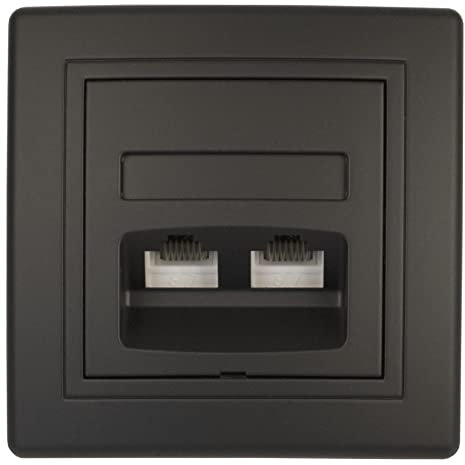 ALING-CONEL | PRESTIGE-Line | Unterputz-Telefondose 2-fach | für Installationsdose ø 60mm | RJ12 6/6 Keystone Cat 3 | inkl.Rahmen (komplett) | Schwarz Soft Touch