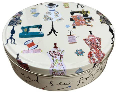 MediMuc Geschenkdose Design Louise Cunningham- Liebevoll gestaltete runde Vorratsdose - Motiv Sewing Cake Tin - Nähdose, Nähkästchen, Bonbonsdose, Dose - Maße: (Ø x H): 16,8 x 4,6cm