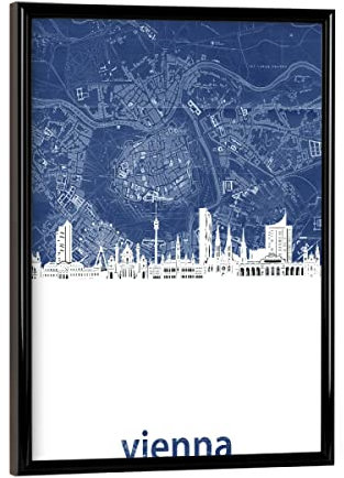 artboxONE Poster mit schwarzem Rahmen 18x13 cm Städte Vienna Skyline map Blue - Bild Vienna Cities City