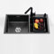Fregadero Cocina Dos Senos,78cm * 43cm,INOX,para Muebles Bajos 80 Cm,Incluido Dispensador De Jabón,rebosadero Y Juego De Desagüe,sobre Encimera O Enrasado,Negro(Size:78 * 43,Color:B)