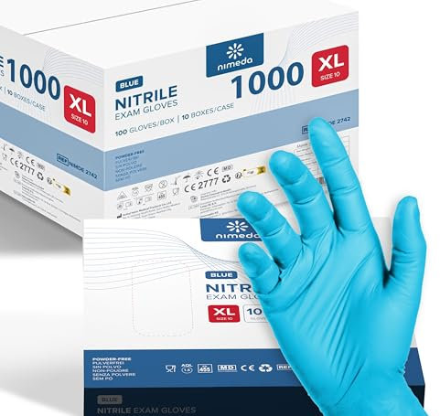 Kemes Nitrilhandschuhe XL 1000 Stück Hellblau Einweghandschuhe Latexfrei Puderfrei Nitril Gloves Größe XL