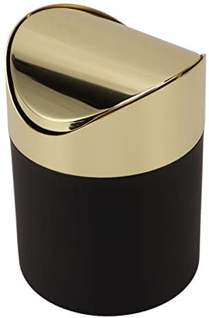 TOPINCN Desktop Mülleimer, Mini Edelstahl Müllkorb Clamshell, Haushalts-Desktop-Müll-Aufbewahrungsbox mit Goldenem Deckel für Papier