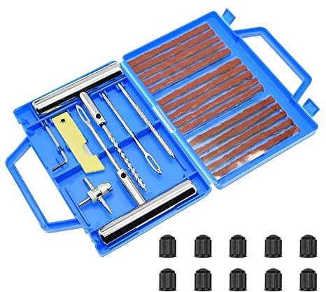 ETOPARS Kit de Réparation de Pneu 32 Pièces Tubeless Roue de Réparation Pneu Crevaison Urgence Outils de Prise Tubeless Réparation de Perforation Pneu Voiture Moto