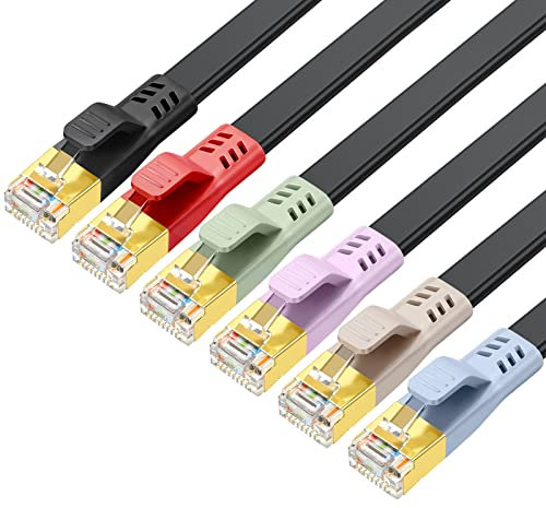 DDMALL CAT8 Ethernet Cable (6 Pack) 1.5m, High Speed 40Gbps 2000Mhz Flat Cable, Double Shielded Gigabit Internet Network LAN Cord with Gold Plated RJ45 for Gaming, Router, Modem (1.5 Meter, 6 Pack)