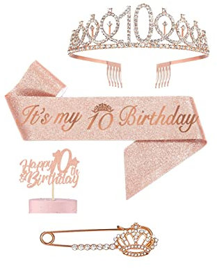 Pinenuts Schärpe und Diadem zum 10. Geburtstag, mit Aufschrift It's My 10th Birthday, für Mädchen, 10. Geburtstag, Party-Dekoration