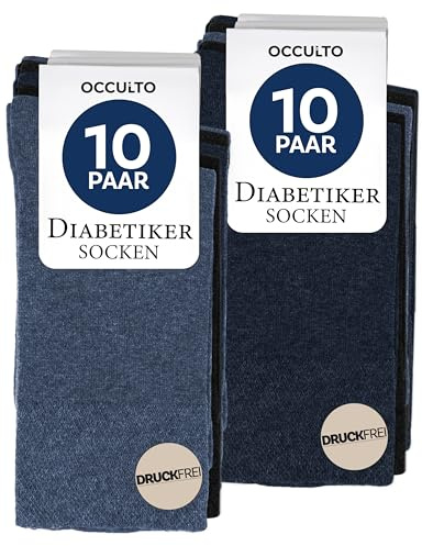 Occulto 10 Paar Diabetikersocken für Herren & Damen ohne Naht ohne Gummibund aus Baumwolle 4 Paar Schwarz | 3 Paar Dunkelblau | 3 Paar Hellblau 39-42