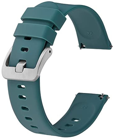 BISONSTRAP Bracelets de Montre en Silicone, Bracelets Minces à Dégagement Rapide, 22mm, Bleu avec Boucle Argentée