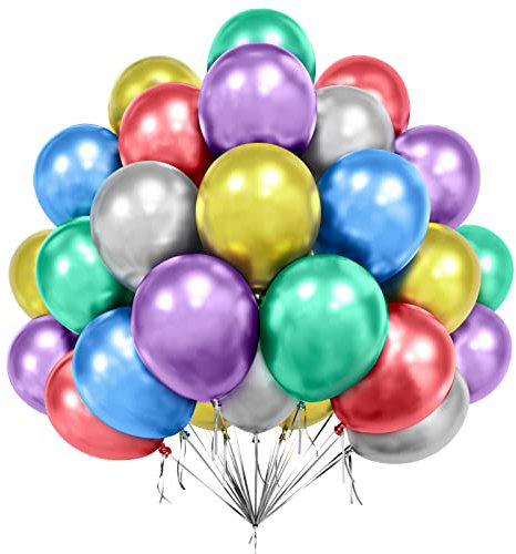 Metallic Mehrfarbige Luftballons, 50 Stück 12 Zoll Mehrfarbige Luftballons, Glänzende Latexballons, Dicker Chrom Luftballon für Geburtstagsfeier Luftballons Verlobung Babyparty Fiesta-Dekoration