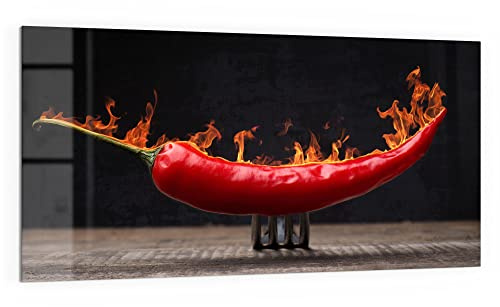 DEQORI Küchenrückwand Glas | Motiv Brennende Chilischote | 100x50 cm | Bad- oder Herd-Rückwand | Herdblende Spritzschutz für Küche & Badezimmer | moderne Deko für Fliesenspiegel