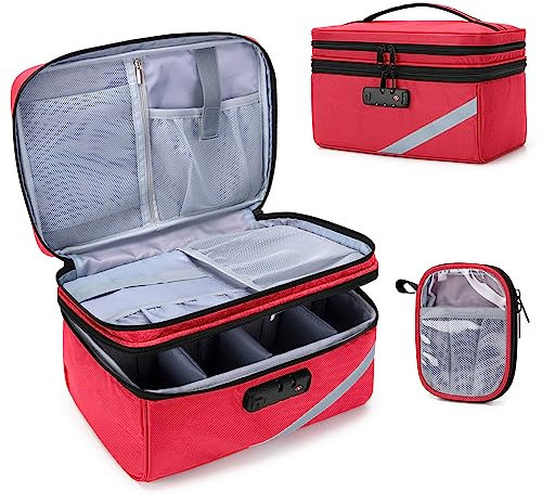 Trunab Bolsa Médica Pequeña con Candado de Combinación, Botiquín de Primeros Auxilios con Candado y Mini Bolsa para el Hogar, Viajes, Emergencias, Gris (Bolsa Vacía), Diseño Patentado