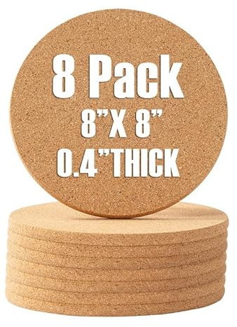 Runde Kork-Untersetzer-Set, 8 Stück, 20,3 cm Durchmesser x 1 cm Dicke, runde Kork-Heißpads für Geschirr, Töpfe, Pfannen, Pflanzen und Arbeitsplatte