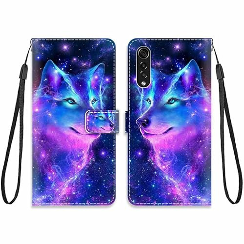 KARTXITAI Hülle Kompatibel mit LG Velvet,Leder Handyhülle mit Kartenfach Geld Slot Ständer PU Ledertasche Wallet Flip Magnetische Muster Schutzhülle-Wolf,bunt