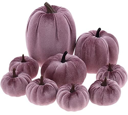 Yatinkim Halloween Samt Kürbisse Dekorieren Mini Gefälscht Stoff Kürbis Schaumstoff 4 Größe Tisch Mittelstück Kamine Bauernhaus Ernte Party 9 Stück Violett