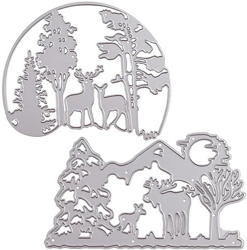 GORGECRAFT 2 Stil Metall Baum Hintergrund Stanzschablone Weihnachten Hirsch Gestanzt Wald Kohlenstoffstahl Stanzungen Prägeschablone Werkzeug Für Kartenherstellung Scrapbooking Papier Handwerk DIY