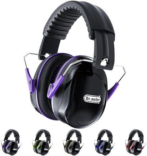 Dr.meter Cascos Antiruido, Cascos Insonorizados SNR 31dB Banda Ajustable para la Cabeza Plegables Defensores para Campo de Disparo Caza Negro+Morado