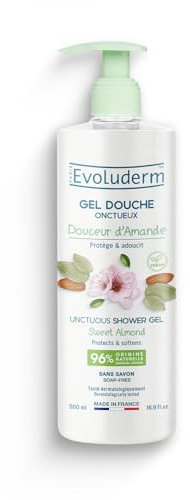 EVOLUDERM – Gel Douche Onctueux Douceur d'Amande - 500 ml - 95% d’Origine Naturelle - Végan - Fabrication Française