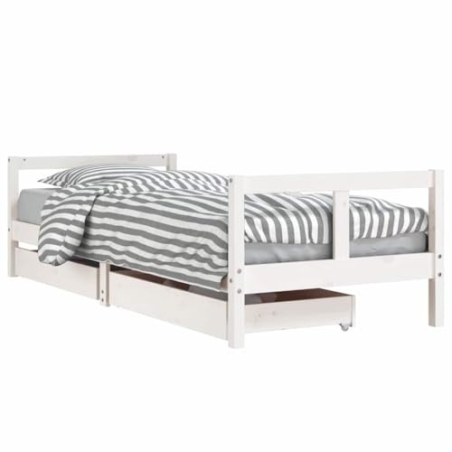 vidaXL Kinderbett, Kinder Bettgestell mit Schubladen, Hausbett für Kleinkinder ab 4 Jahren, Einzelbett Kinder Jugendbett Holzbett, Weiß 80x200 cm Massivholz Kiefer