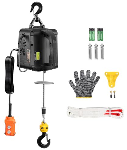 VEVOR 500-C Palan électrique 2 en 1, capacité de 500 kg, grue de treuil portable de 1500 W, hauteur de 22,9 m, 4 m/min avec télécommande filaire, pour garage, entrepôt, remorquage d'usine, noir