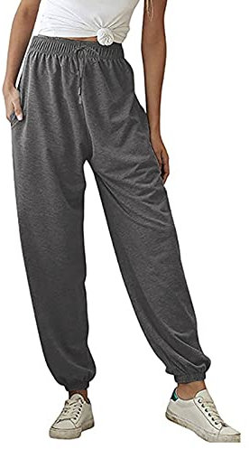 Frühling Und Sommer Sporthose Mit Kordelzug Leicht Jogginghose Damen Hohe Taille Outdoorhose Elegante Sportlich Fitnesshose High Waist Atmungsaktiv Outdoor Lockere Relaxhose Langes (Dark Gray, M)