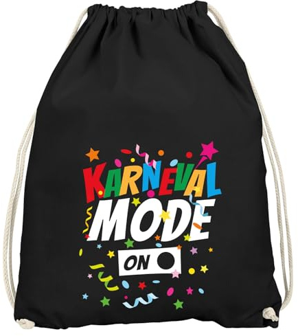 MoonWorks® Turnbeutel Fasching Karneval Spruch lustig Konfetti Karnevalmodus Faschingsartikel Tasche Gymbag Schwarz unisize