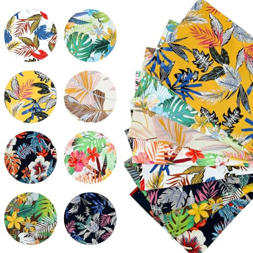 Boerni“ Hawaii-Tropenstoff, 8 Stück, bedruckter Stoff mit Sommer-Blumenblattmuster, 40 x 50 cm, Dschungelpalme, Hawaii, Quilten, Patchwork, Urlaub, Stoffbündel für Heimwerker, Basteln, Nähen, Dekorh